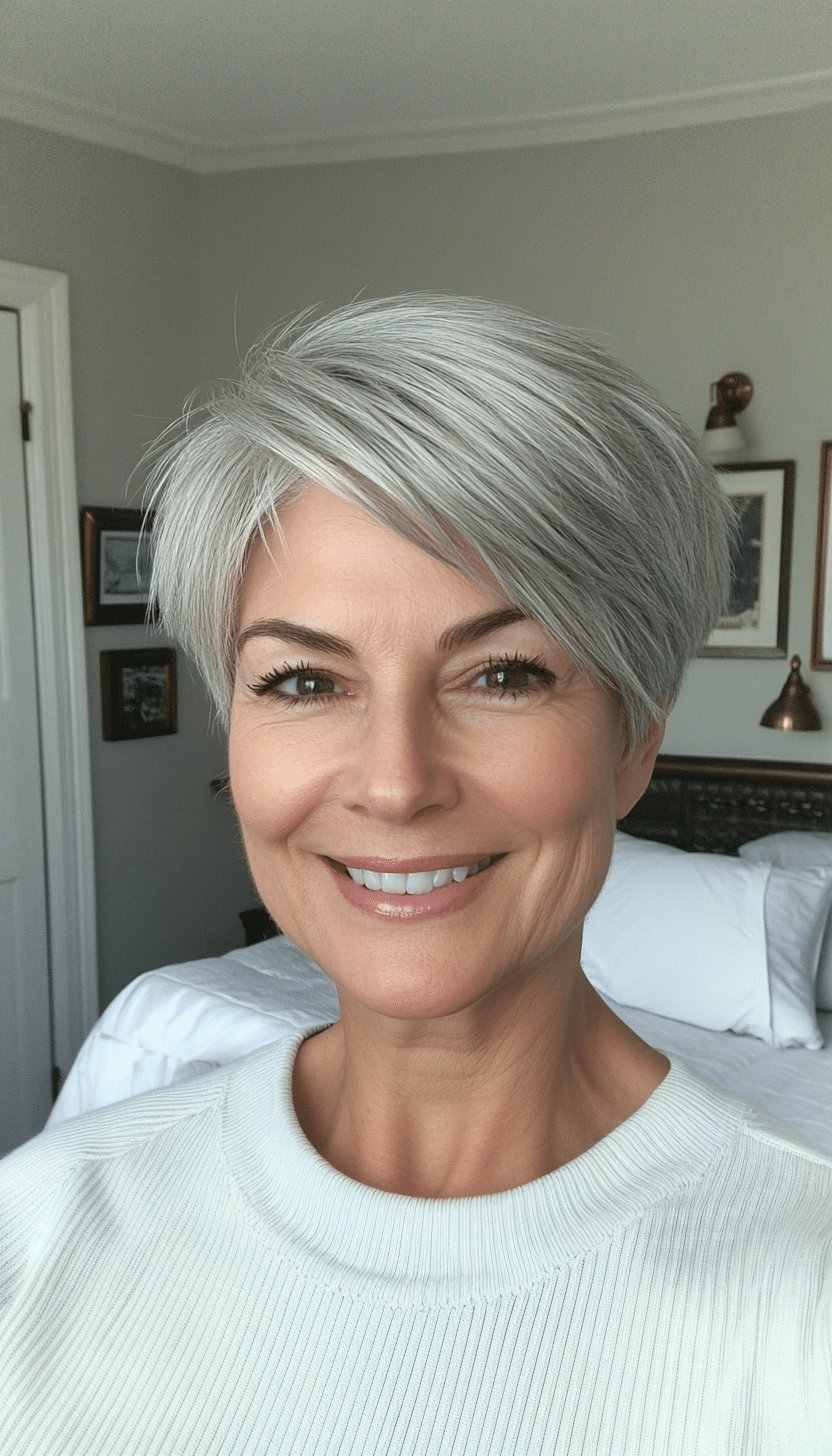 12. Swept-Back Pixie in Light Gray (Hairstyles For Women Over 70) - Hairstyles For Women Over 70