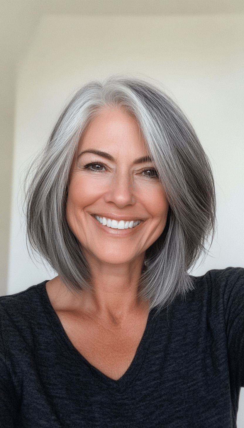 15. Wispy Bob in Dark Gray (Hairstyles For Women Over 70) - Hairstyles For Women Over 70