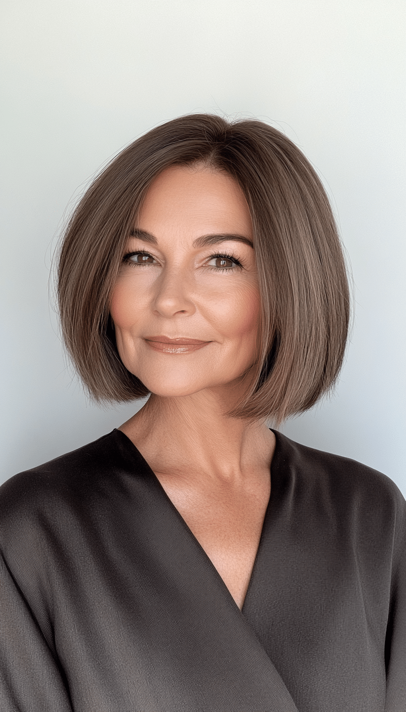20. Sleek Short Bob in Espresso Brown (Hairstyles For Women Over 70) - Hairstyles For Women Over 70
