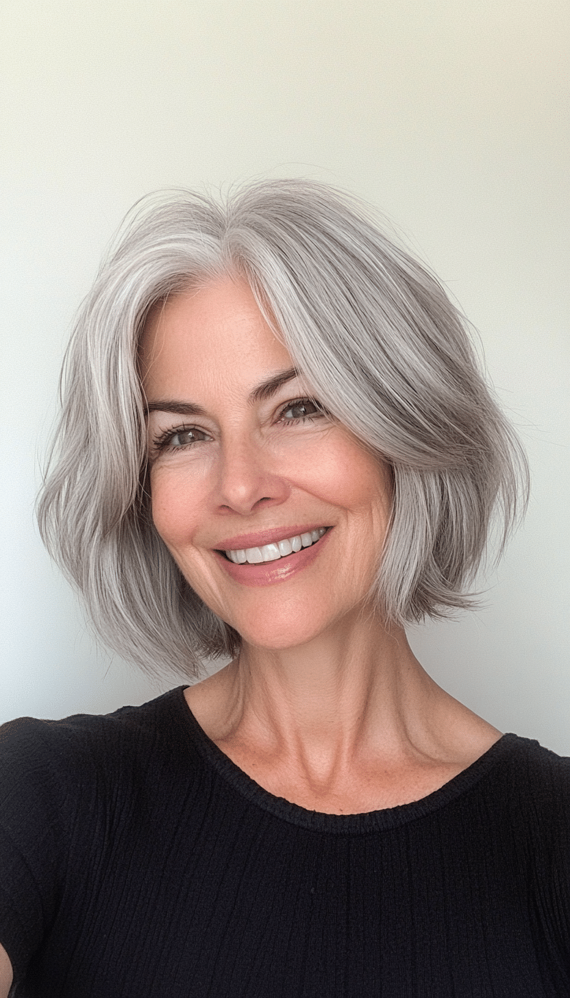 21. Layered Crop in Soft Gray (Hairstyles For Women Over 70) - Hairstyles For Women Over 70