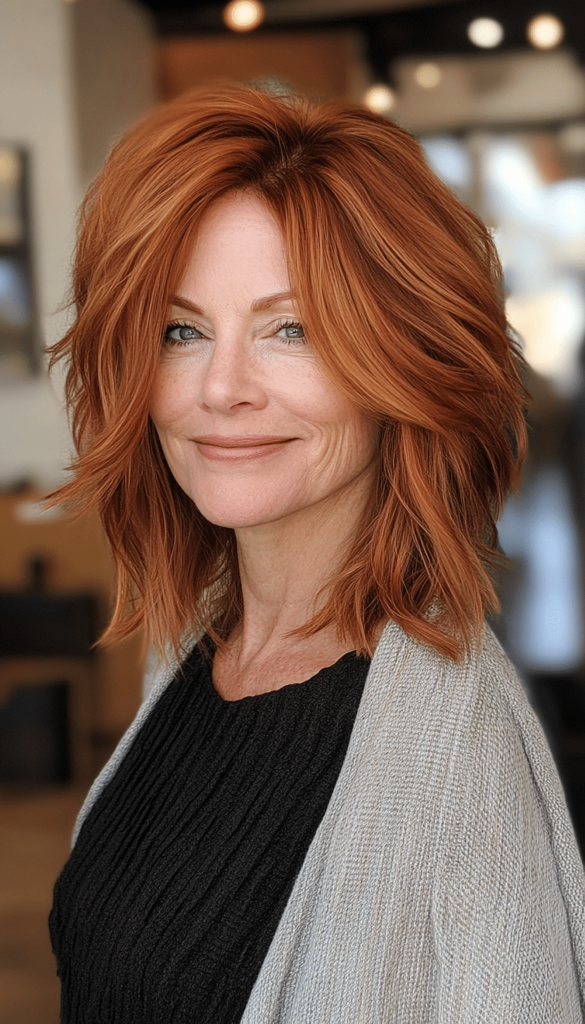 4. Choppy Auburn Shag with Textured Ends (Shag Hairstyles For Women Over 50) - Shag Hairstyles For Women Over 50