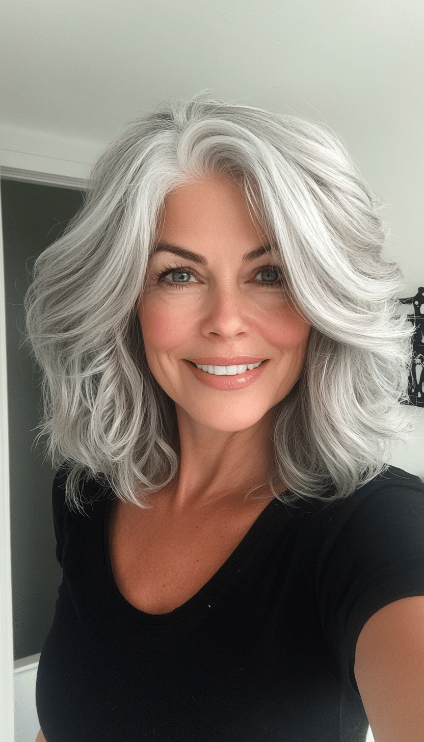 6. Short Silver Shag with Tousled Waves (Shag Hairstyles For Women Over 50) - Shag Hairstyles For Women Over 50