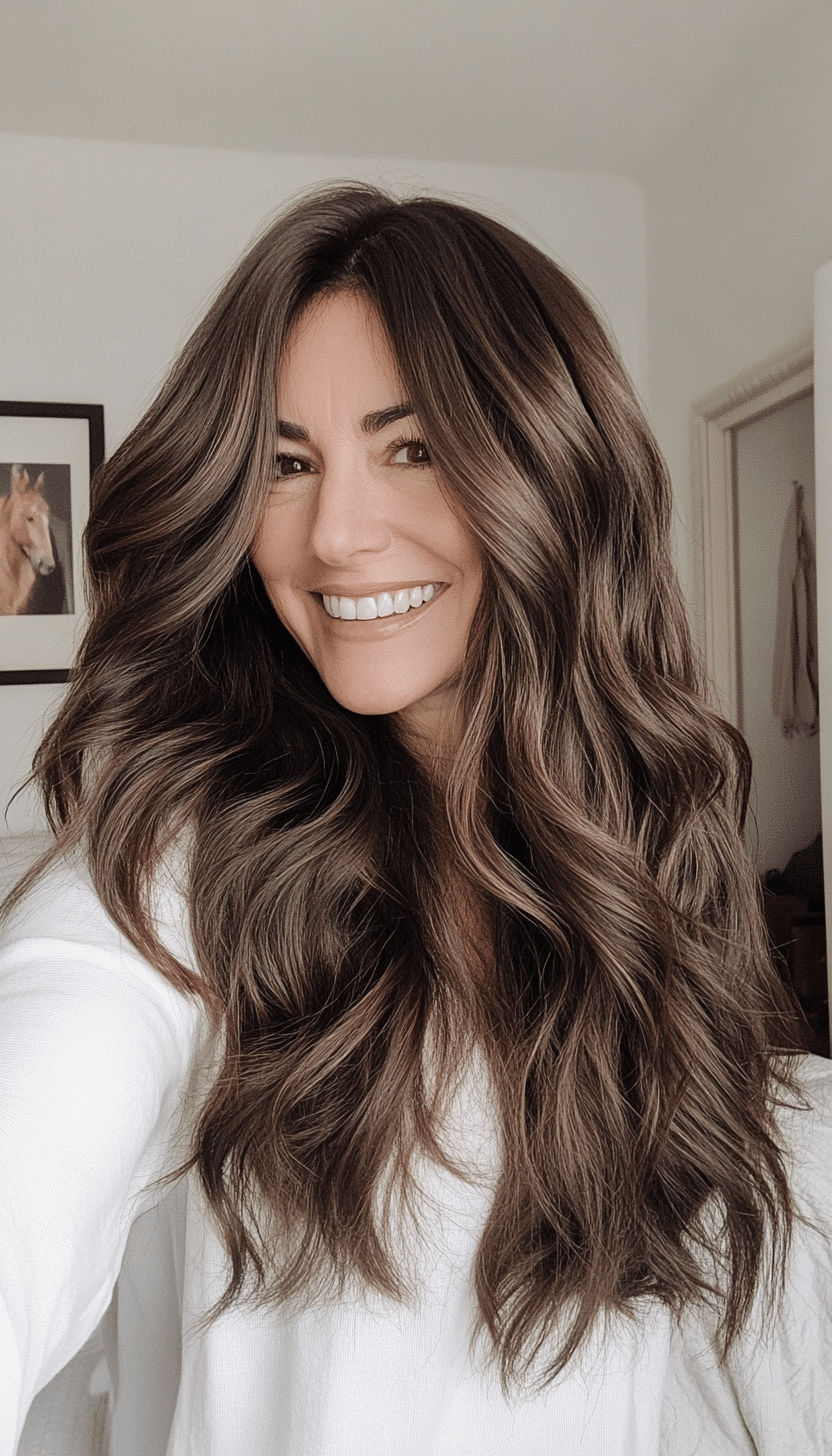 7. Long Wavy Shag in Espresso Brown (Shag Hairstyles For Women Over 50) - Shag Hairstyles For Women Over 50