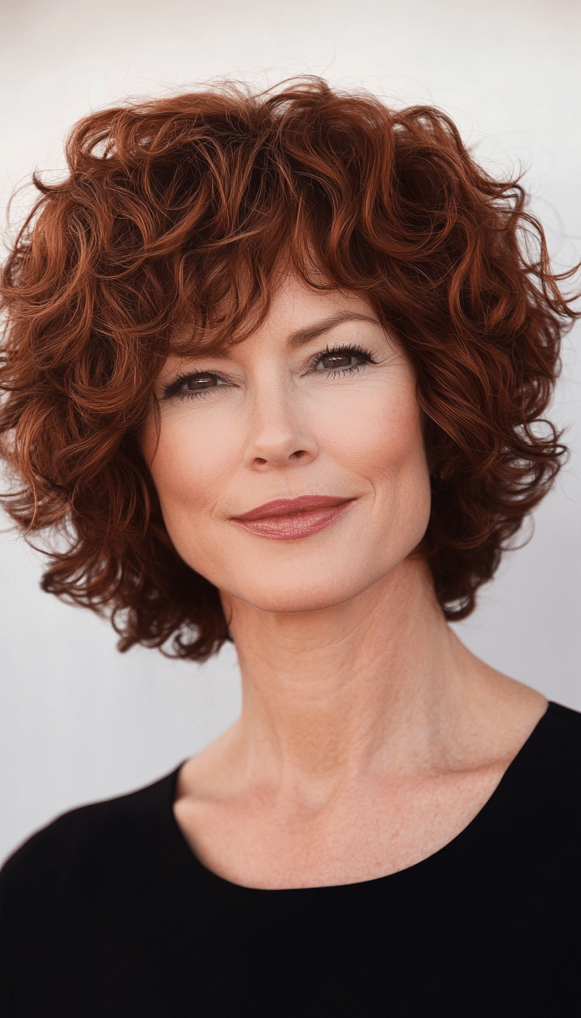 18. Short Curly Shag in Dark Auburn (Shag Hairstyles For Women Over 50) - Shag Hairstyles For Women Over 50