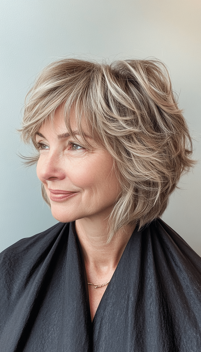 22. Tousled Sandy Brown Shag with Choppy Bangs (Shag Hairstyles For Women Over 50) - Shag Hairstyles For Women Over 50