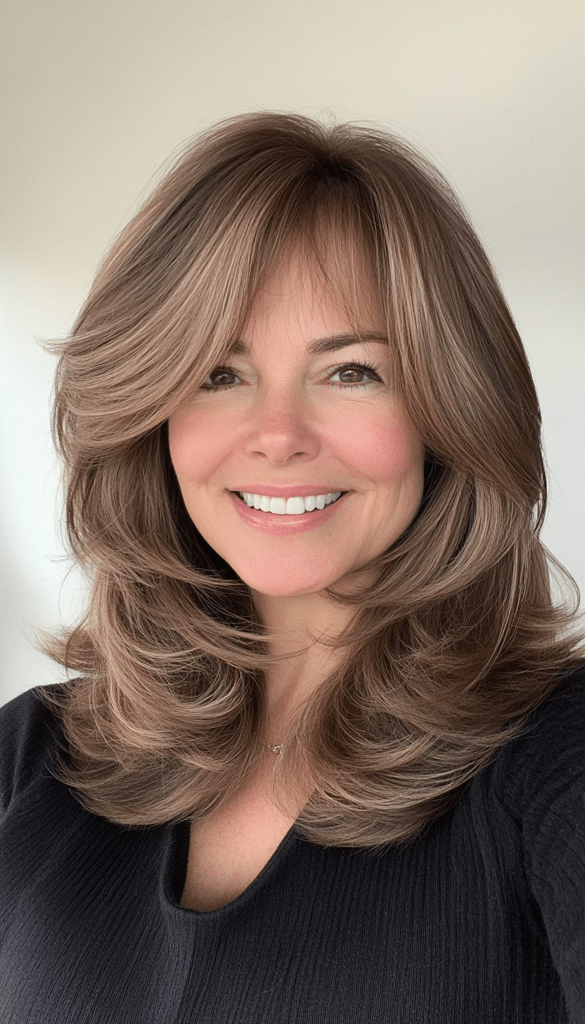 23. Mid-Length Tawny Brown Shag with Soft Layers (Shag Hairstyles For Women Over 50) - Shag Hairstyles For Women Over 50