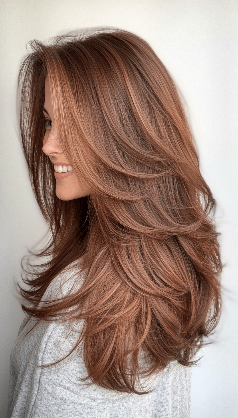 1. Feathered Layers with Warm Chestnut Brown (Medium Layered Haircuts) - Medium Layered Haircuts