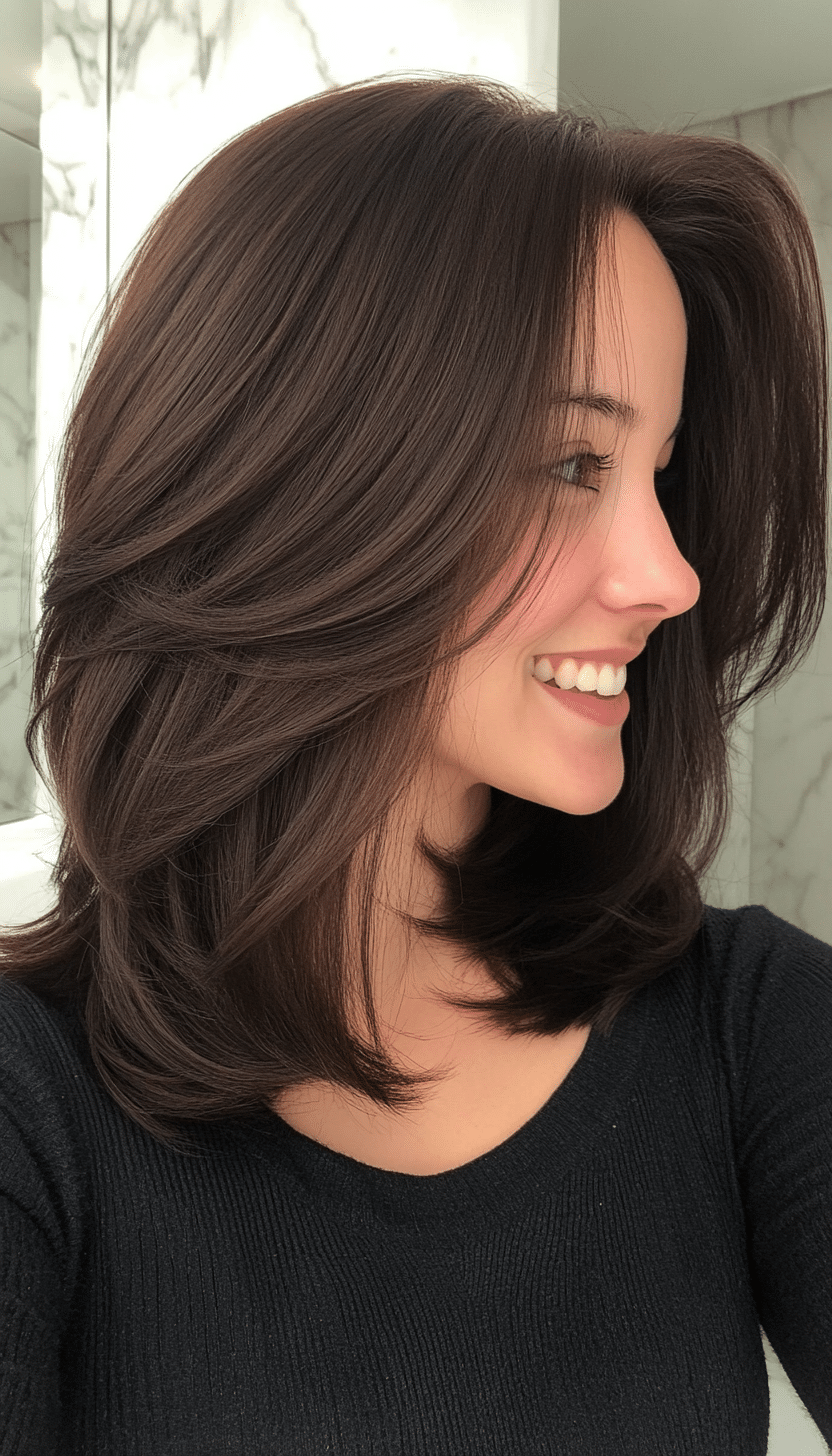 2. Classic Layered Lob with Deep Espresso Brown (Medium Layered Haircuts) - Medium Layered Haircuts