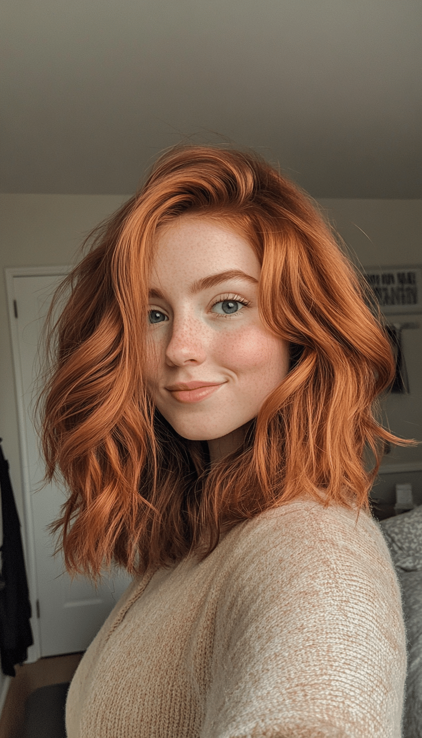 6. Tousled Shoulder-Length Layers with Rich Auburn (Medium Layered Haircuts) - Medium Layered Haircuts