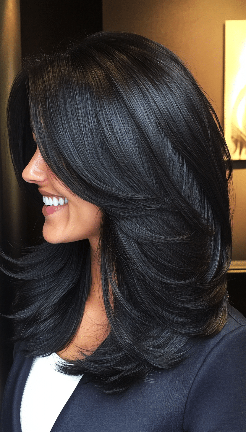 10. Angled Layers with Jet Black (Medium Layered Haircuts) - Medium Layered Haircuts