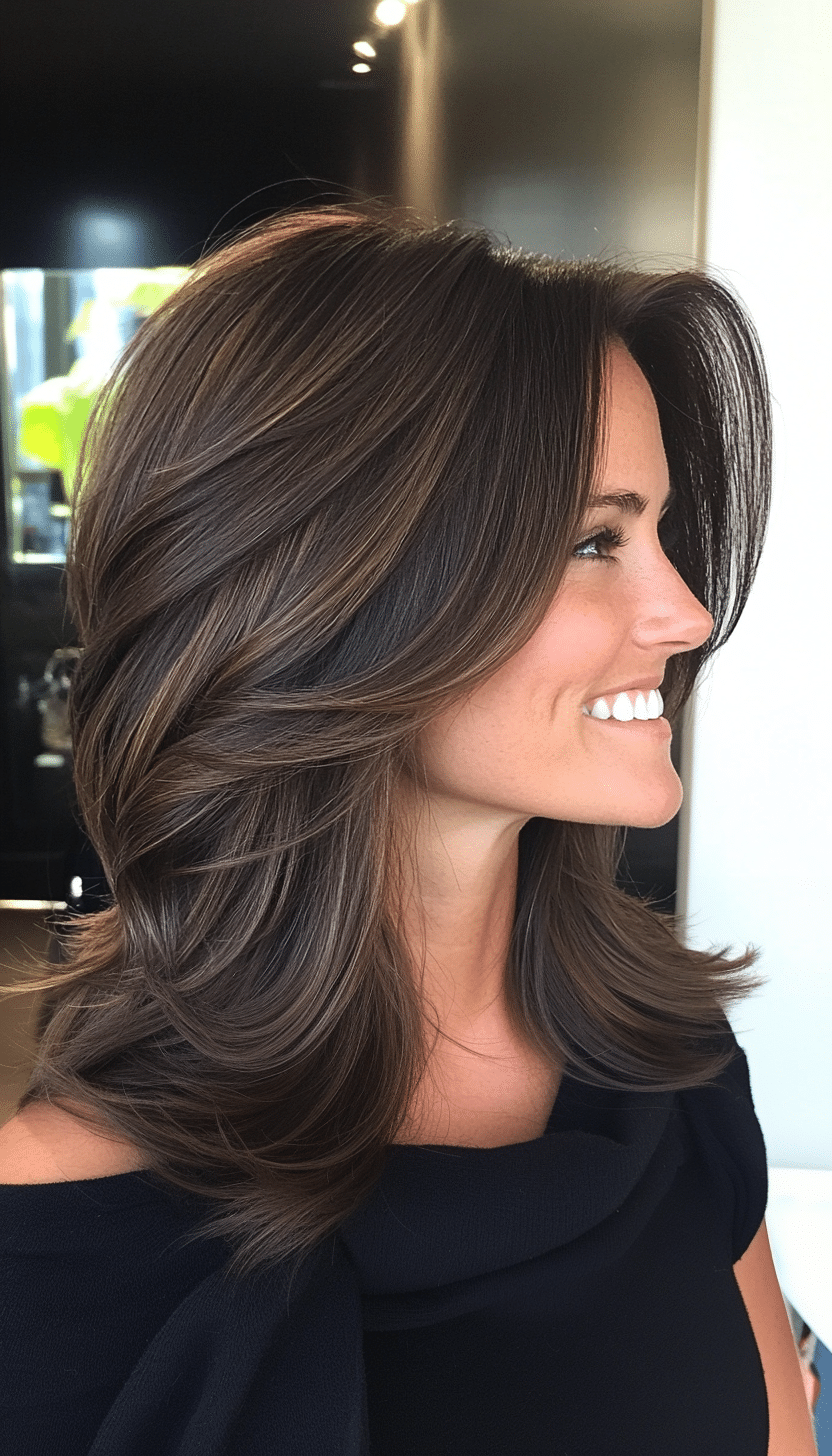 14. Textured Shoulder Cut with Cool Brunette (Medium Layered Haircuts) - Medium Layered Haircuts