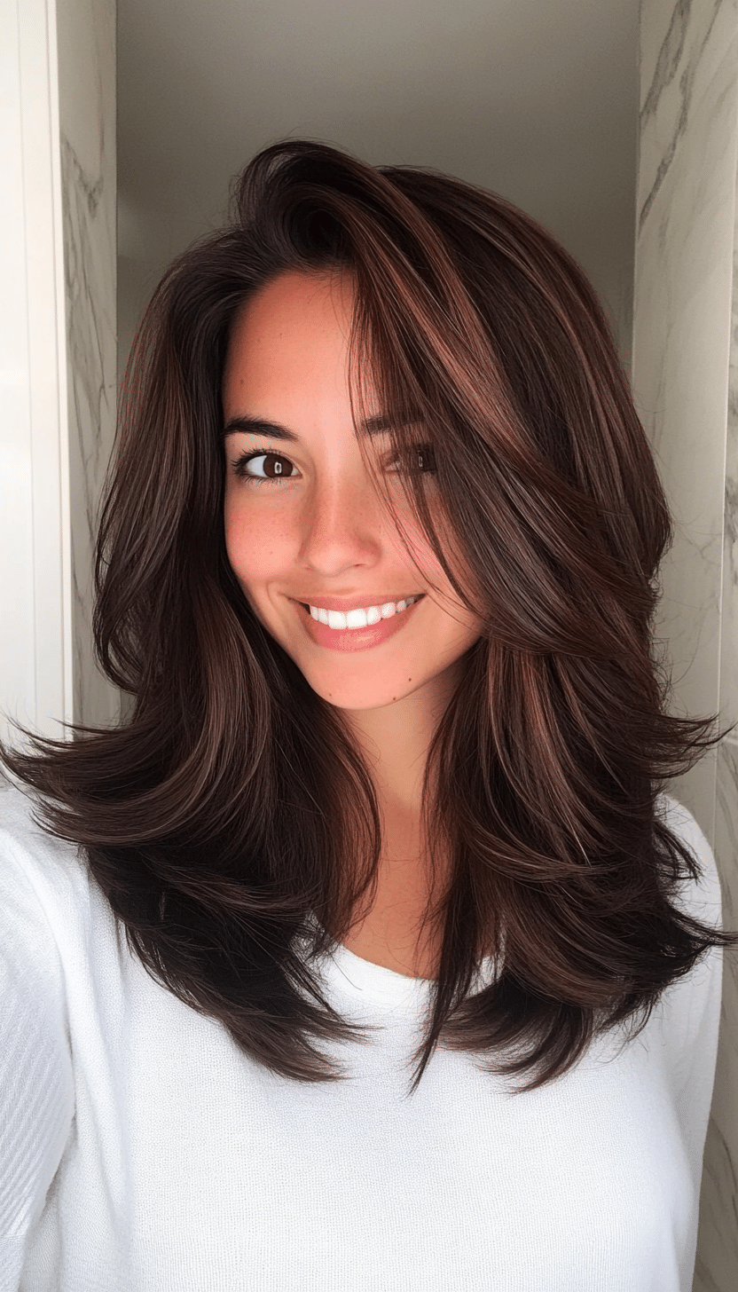18. Choppy Layers with Deep Mahogany Brown (Medium Layered Haircuts) - Medium Layered Haircuts