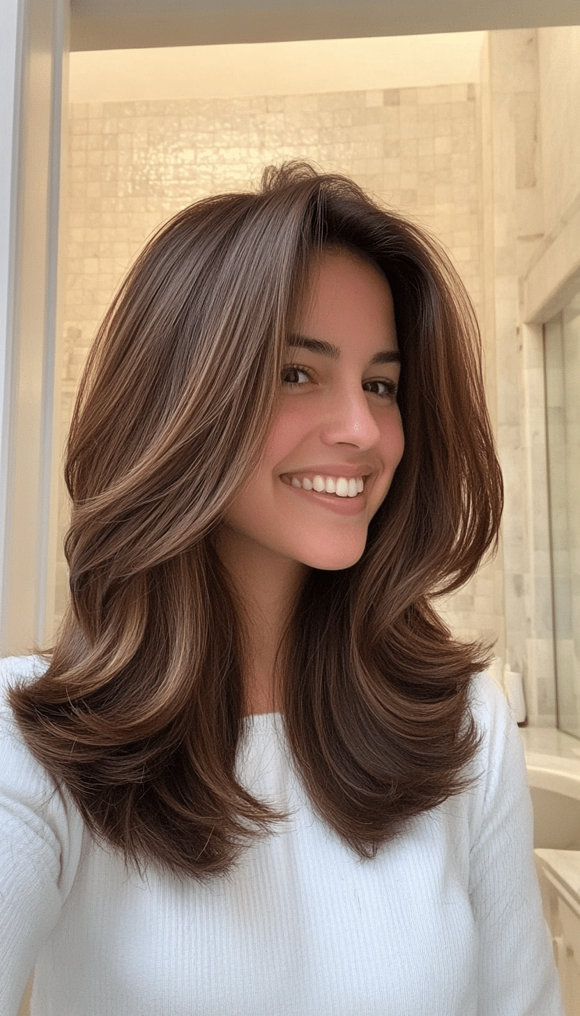 21. Rounded Layers with Dark Honey Brown (Medium Layered Haircuts) - Medium Layered Haircuts