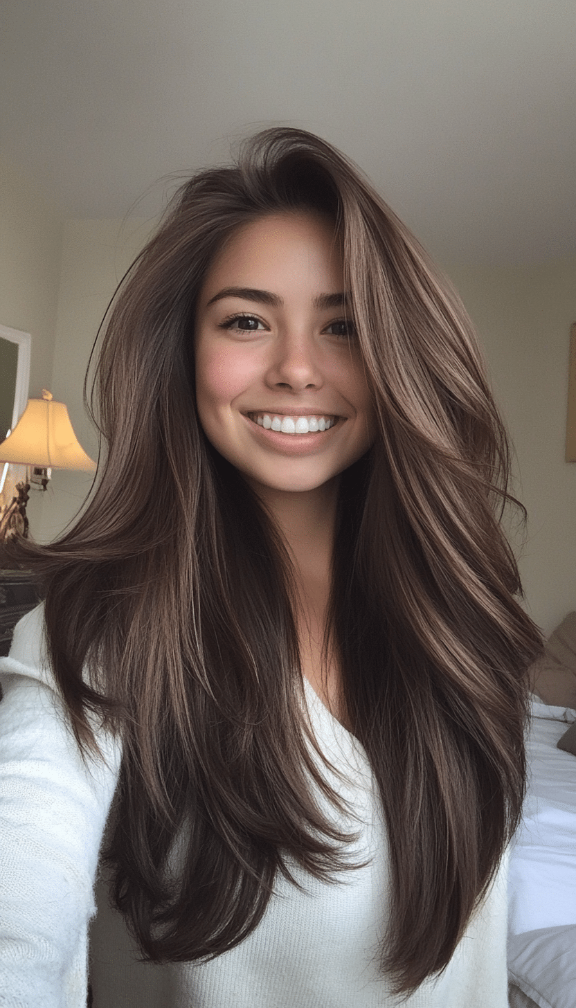 23. Long Face-Framing Layers with Deep Ash Brown (Medium Layered Haircuts) - Medium Layered Haircuts