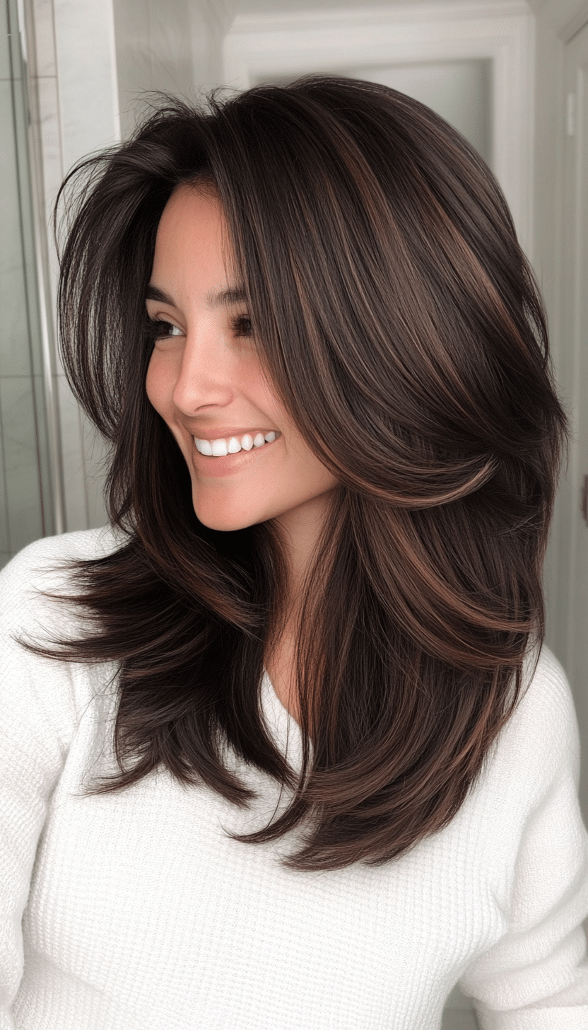 24. Modern Layered Cut with Dark Cocoa Brown (Medium Layered Haircuts) - Medium Layered Haircuts