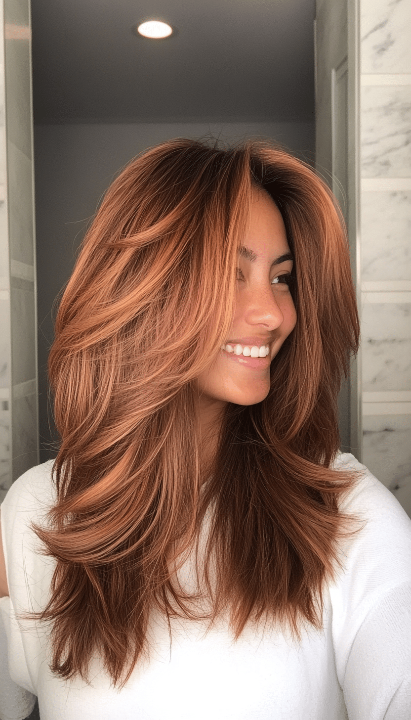 25. Layered Mid-Length Cut with Medium Copper Brown (Medium Layered Haircuts) - Medium Layered Haircuts