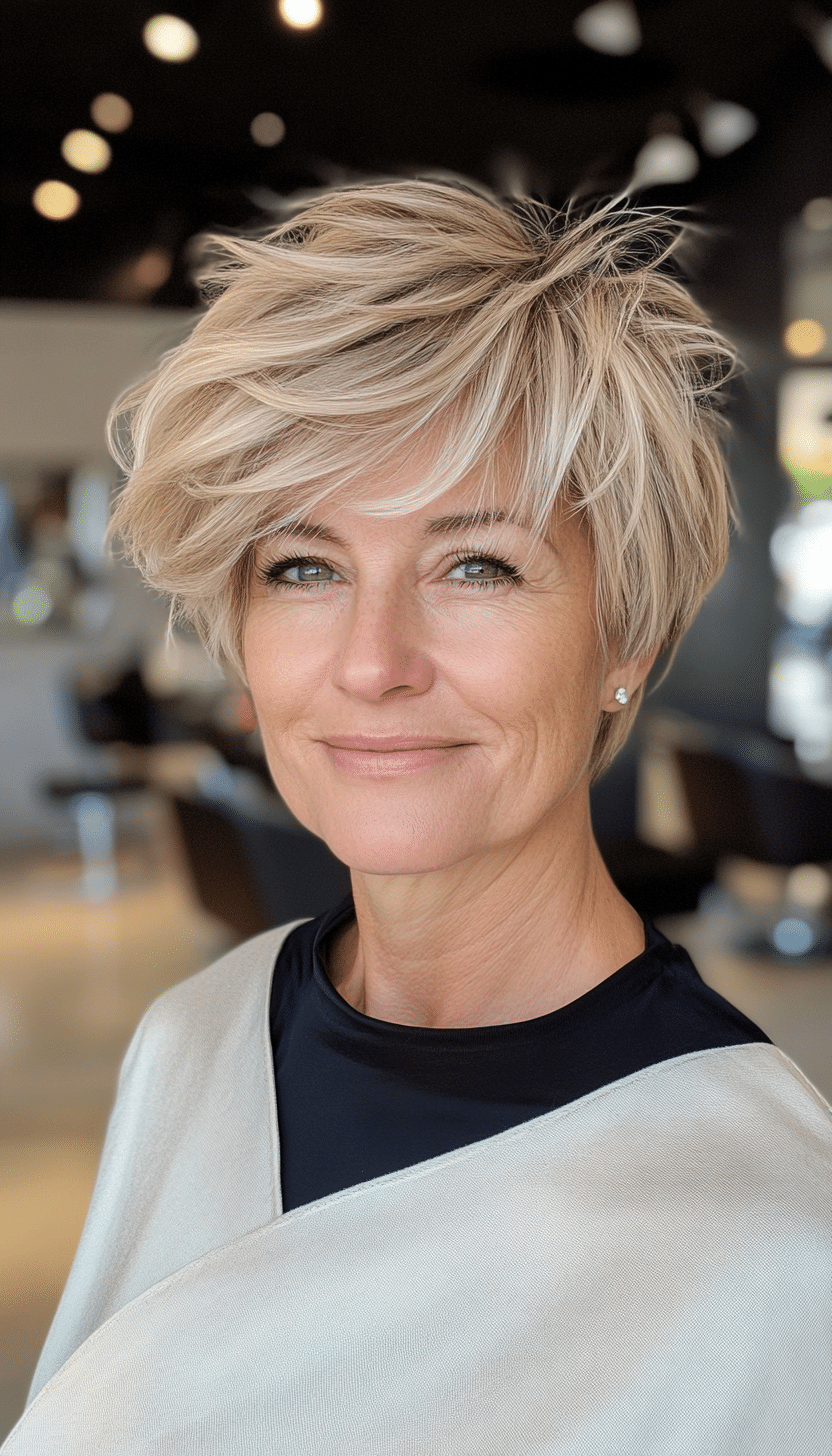 6. Short Layered Shag in Sandy Blonde (Short Feathered Haircuts For Older Woman) - Short Feathered Haircuts For Older Woman