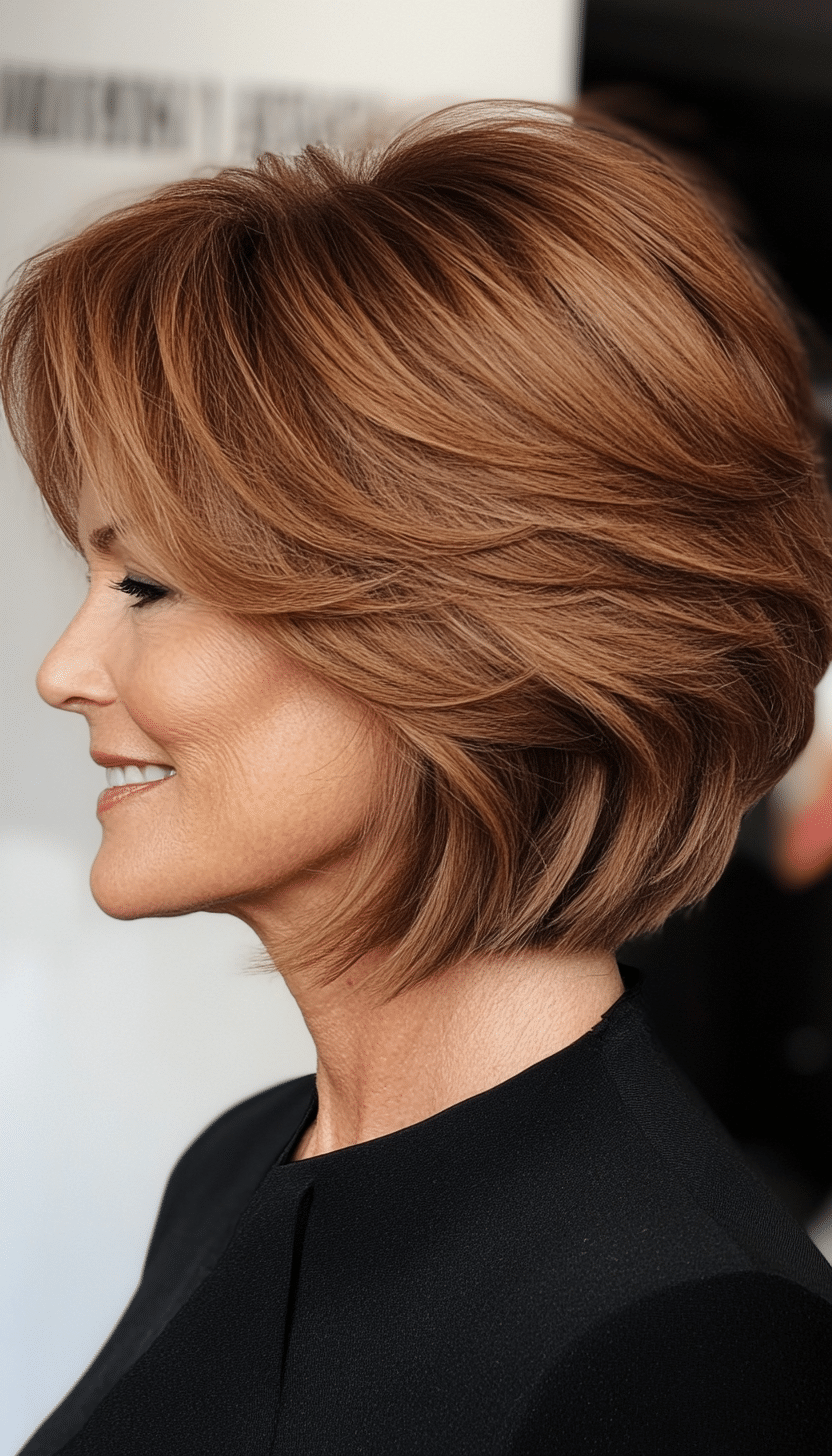8. Soft Feathered Lob in Light Chestnut (Short Feathered Haircuts For Older Woman) - Short Feathered Haircuts For Older Woman