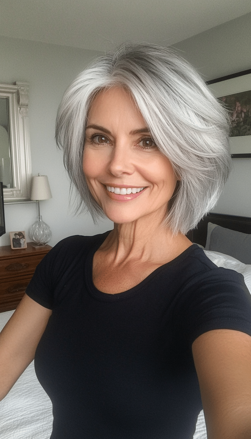 17. Softly Layered Crop in Silver Gray (Short Feathered Haircuts For Older Woman) - Short Feathered Haircuts For Older Woman