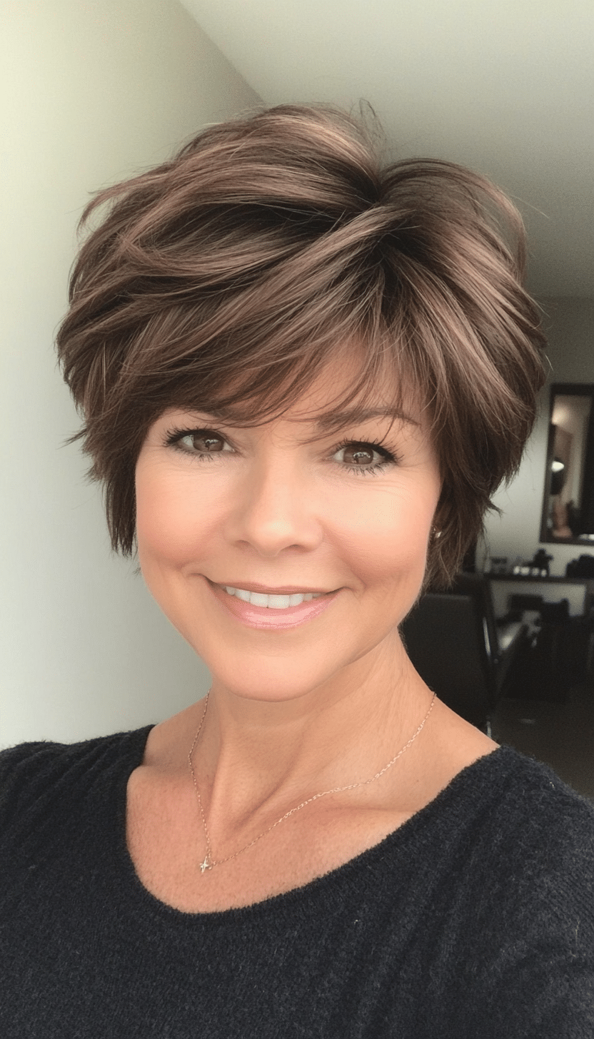 21. Fluffy Feathered Crop in Dark Chocolate Brown (Short Feathered Haircuts For Older Woman) - Short Feathered Haircuts For Older Woman