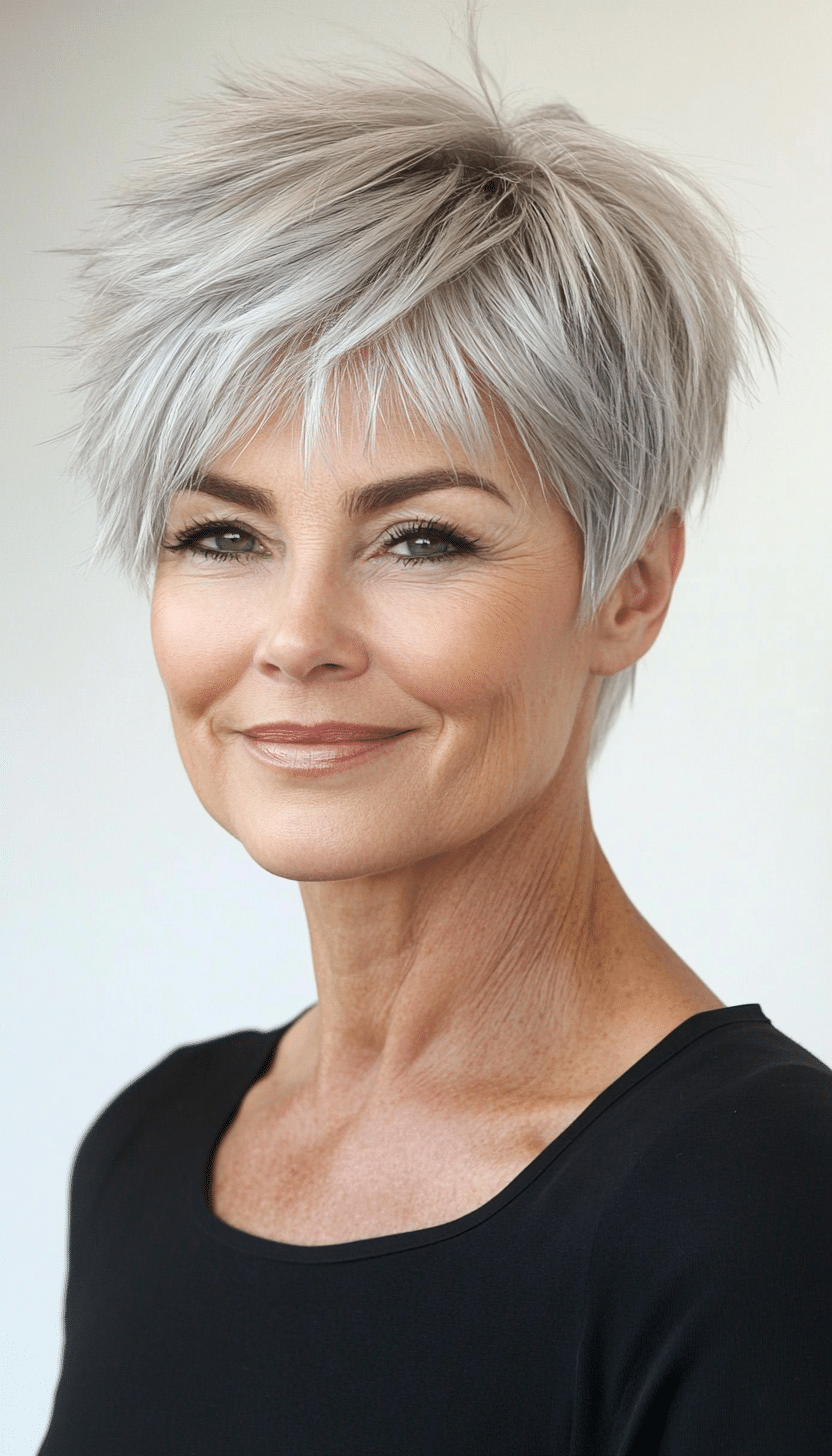 22. Choppy Layered Pixie in Natural Silver (Short Feathered Haircuts For Older Woman) - Short Feathered Haircuts For Older Woman