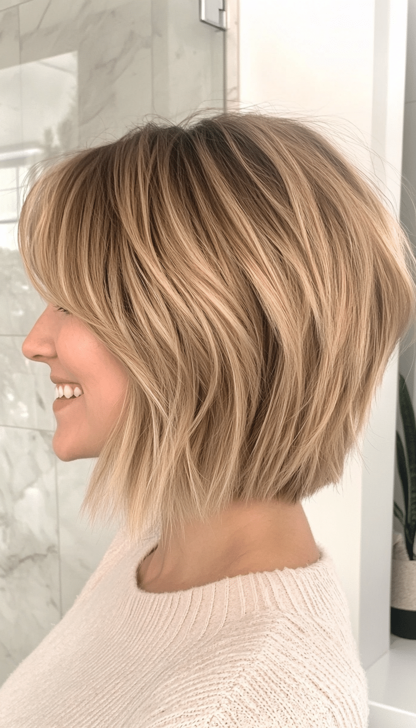 3. Choppy Bob with Wispy Bangs in Warm Honey Blonde (Short Bob Hairstyles With Bangs) - Short Bob Hairstyles With Bangs