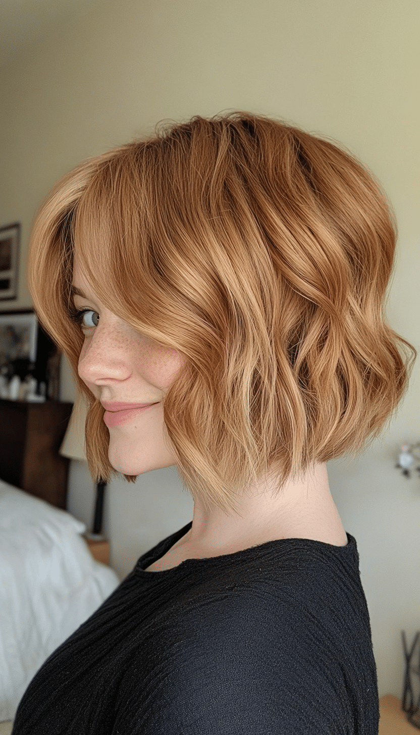 22. Short Bob with Undone Waves and Airy Bangs in Light Chestnut (Short Bob Hairstyles With Bangs) - Short Bob Hairstyles With Bangs