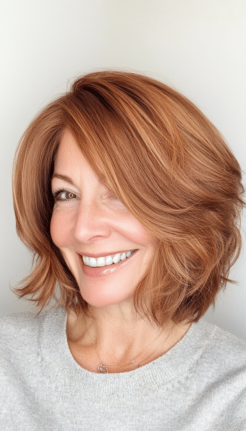 1. Soft Layered Bob in Chestnut Brown (Mid Length Hairstyles For Women Over 50) - Mid Length Hairstyles For Women Over 50