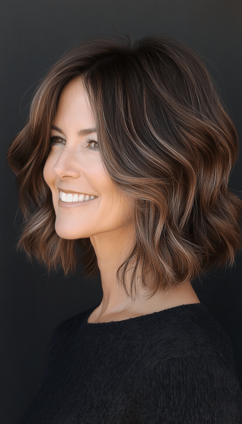 2. Textured Lob in Dark Chocolate (Mid Length Hairstyles For Women Over 50) - Mid Length Hairstyles For Women Over 50