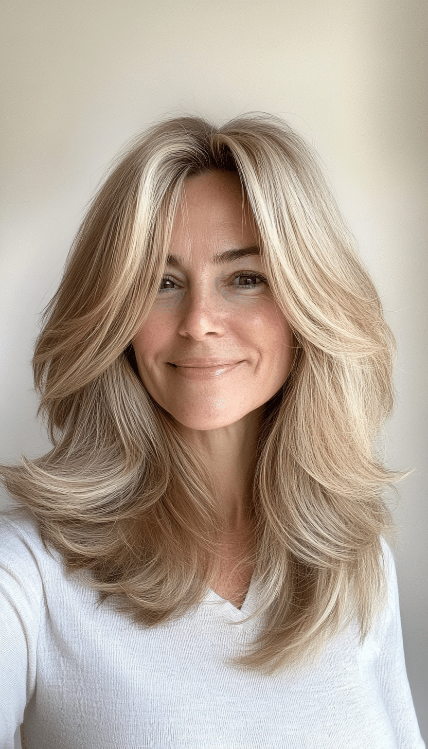 3. Feathered Shag in Honey Blonde (Mid Length Hairstyles For Women Over 50) - Mid Length Hairstyles For Women Over 50