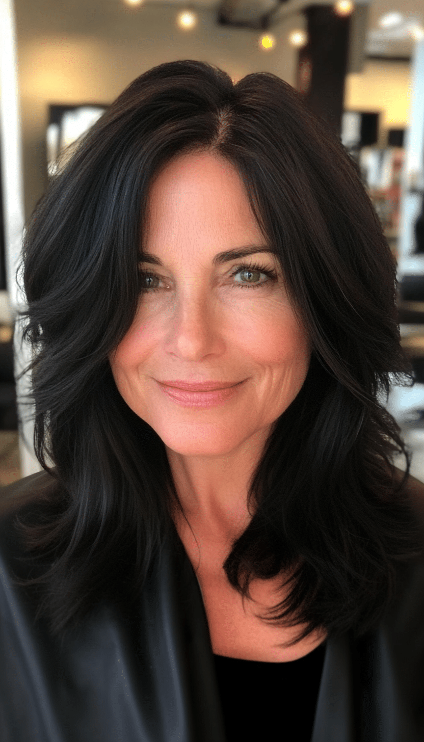 5. Layered Mid-Length Cut in Natural Black (Mid Length Hairstyles For Women Over 50) - Mid Length Hairstyles For Women Over 50