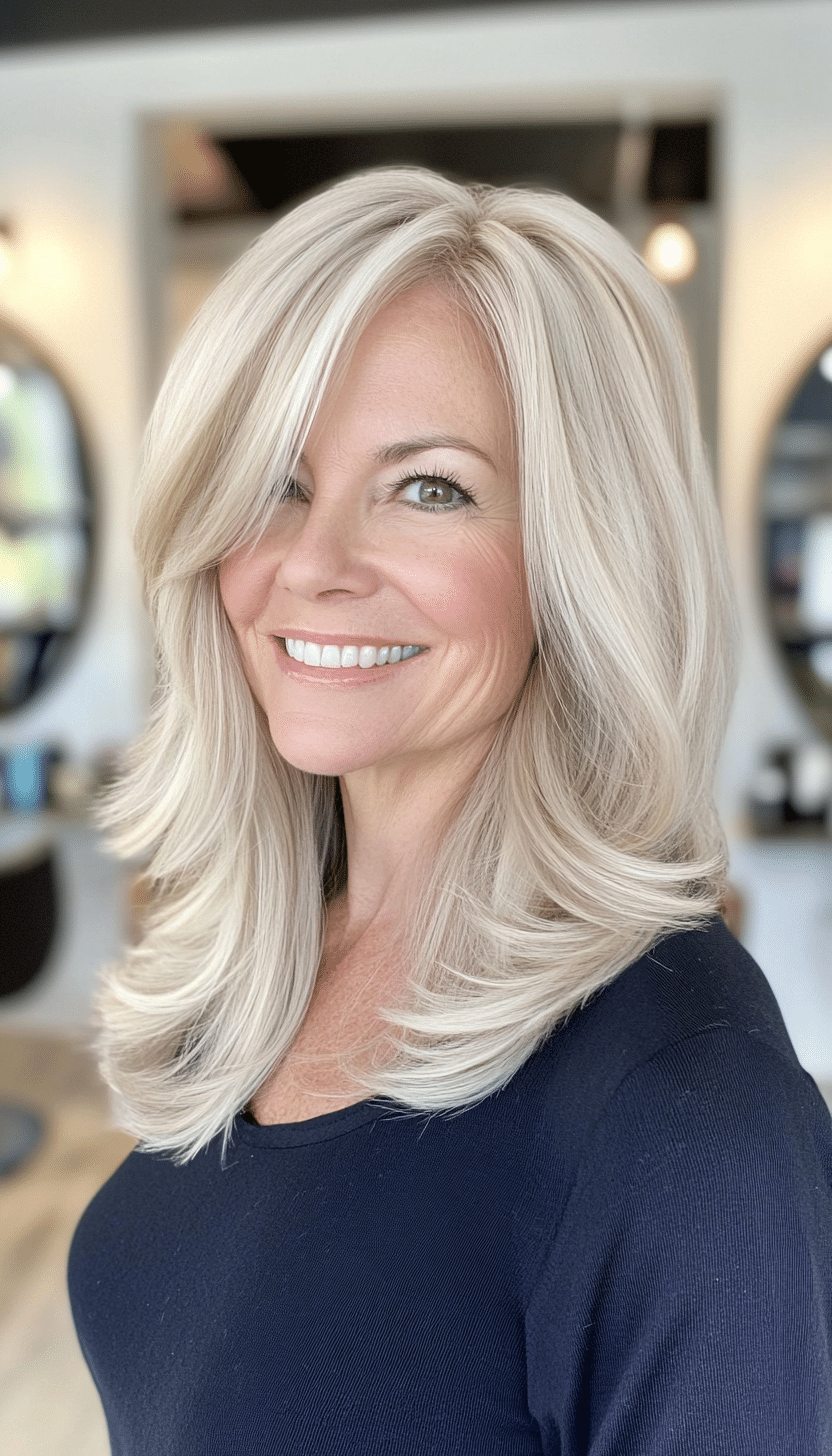 10. Wispy Layered Cut in Light Ash Blonde (Mid Length Hairstyles For Women Over 50) - Mid Length Hairstyles For Women Over 50