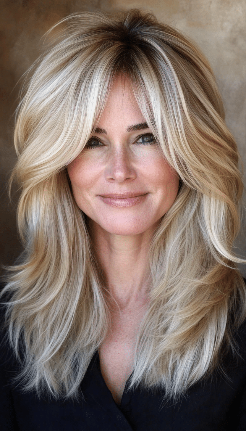 12. Shaggy Layers in Golden Blonde (Mid Length Hairstyles For Women Over 50) - Mid Length Hairstyles For Women Over 50