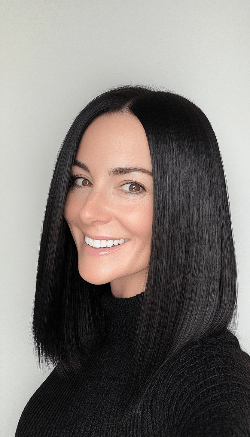 14. Straight Shoulder-Length Cut in Jet Black (Mid Length Hairstyles For Women Over 50) - Mid Length Hairstyles For Women Over 50