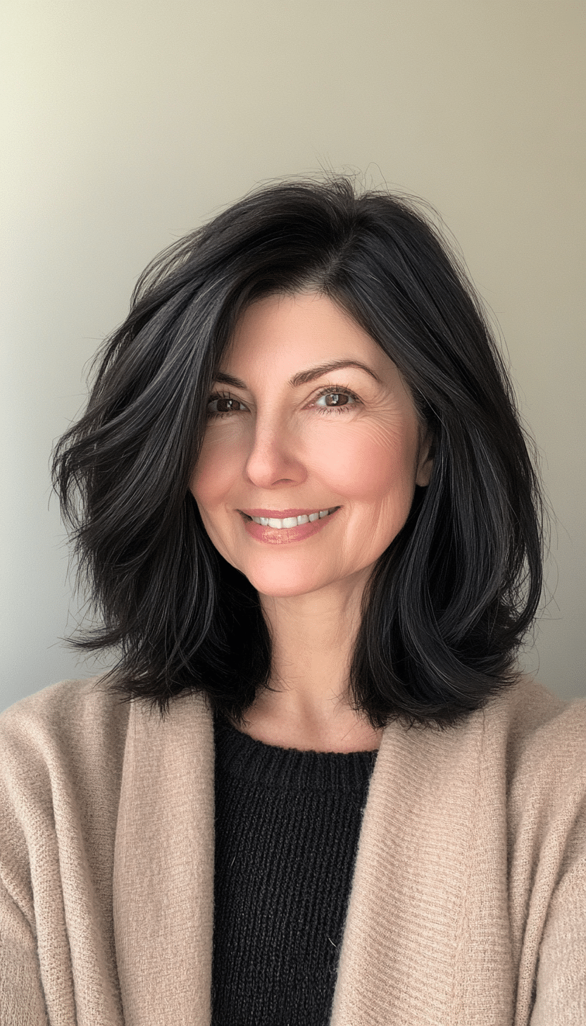 20. Modern Razor Cut in Soft Black (Mid Length Hairstyles For Women Over 50) - Mid Length Hairstyles For Women Over 50