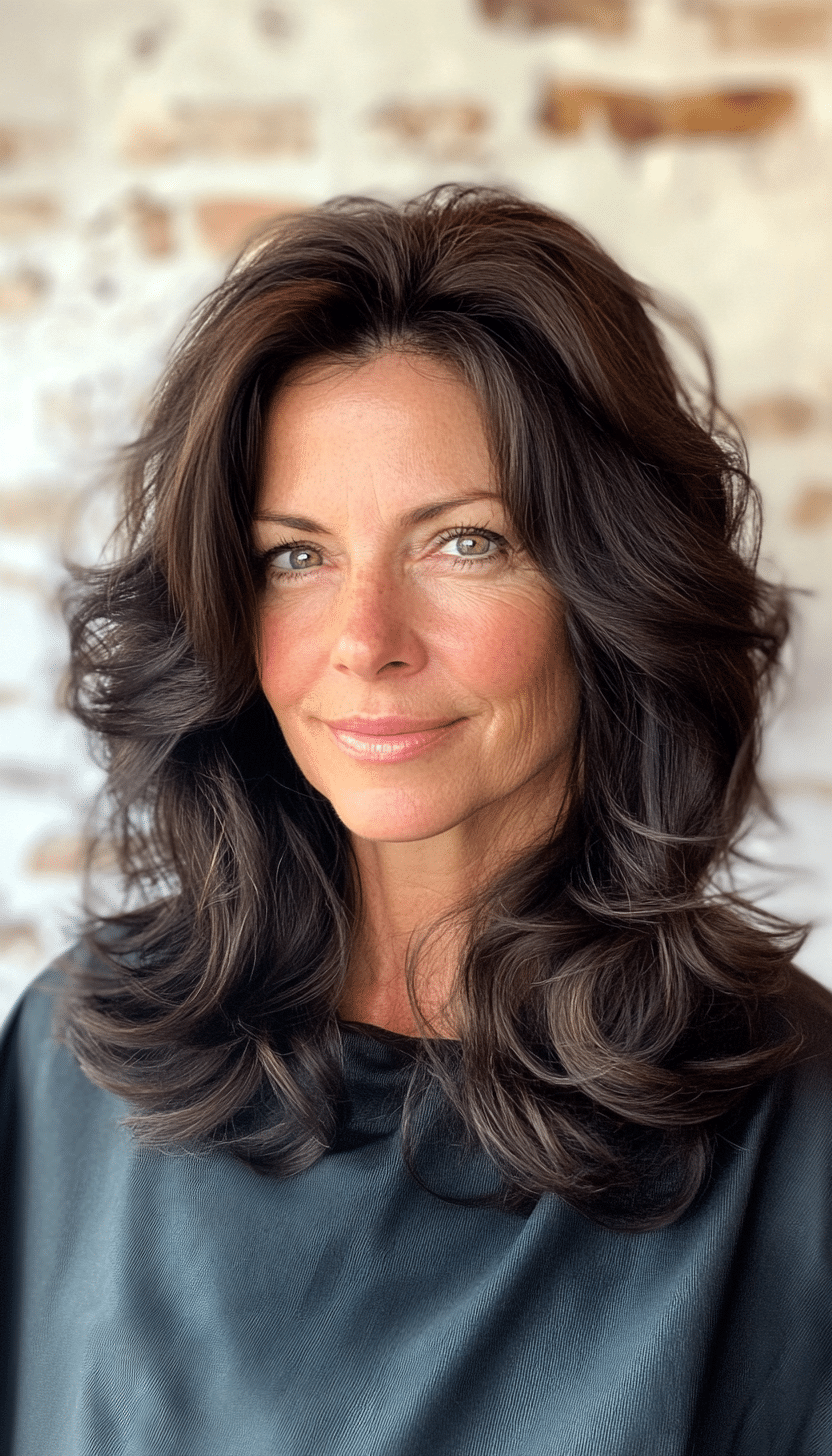 22. Tousled Waves in Rich Espresso (Mid Length Hairstyles For Women Over 50) - Mid Length Hairstyles For Women Over 50