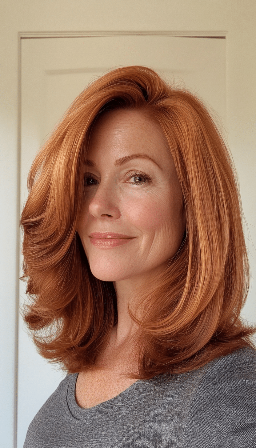25. Shoulder-Length Soft Blunt Cut in Copper Brown (Mid Length Hairstyles For Women Over 50) - Mid Length Hairstyles For Women Over 50