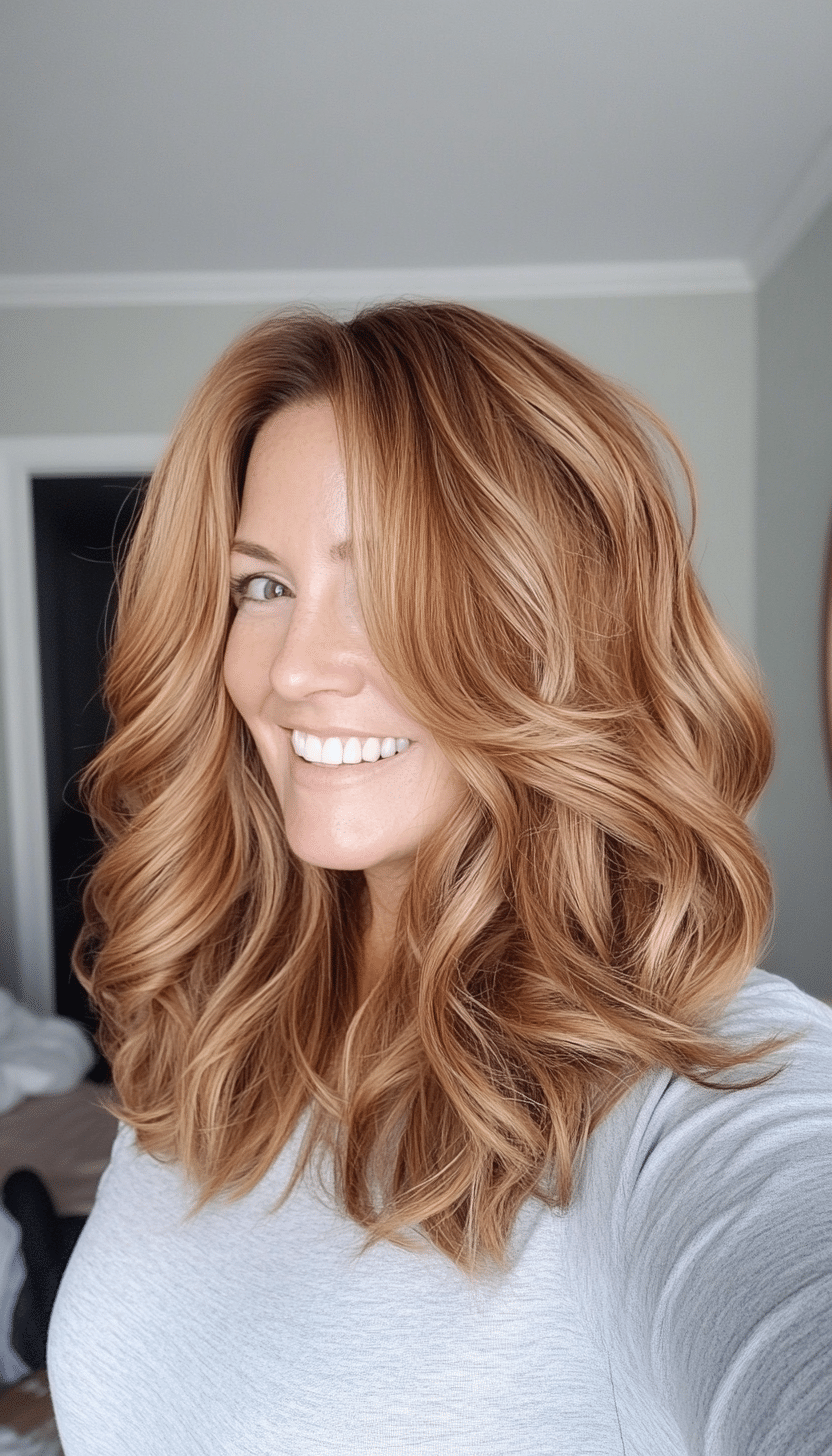 27. Mid-Length Beachy Waves in Honey Chestnut (Mid Length Hairstyles For Women Over 50) - Mid Length Hairstyles For Women Over 50