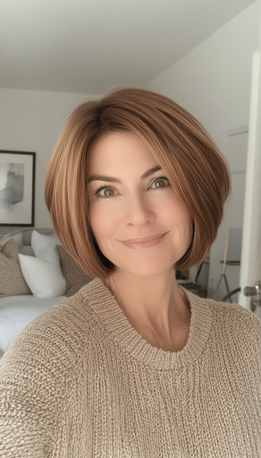 2. Textured Bob in Warm Honey Brown (Short Hairstyles For Older Women With Thin Hair) - Short Hairstyles For Older Women With Thin Hair