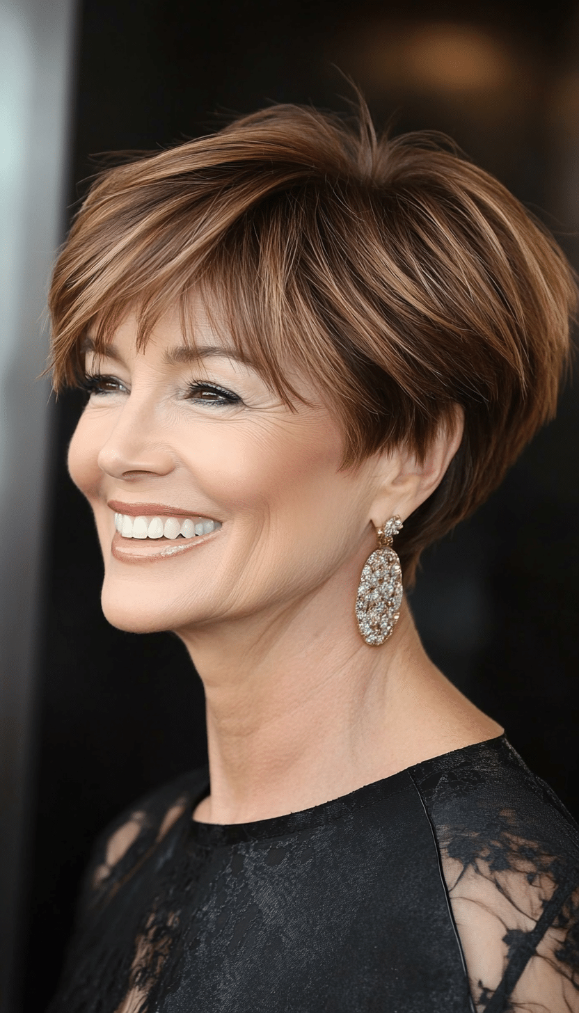 3. Soft Tapered Crop in Deep Chestnut Brown (Short Hairstyles For Older Women With Thin Hair) - Short Hairstyles For Older Women With Thin Hair
