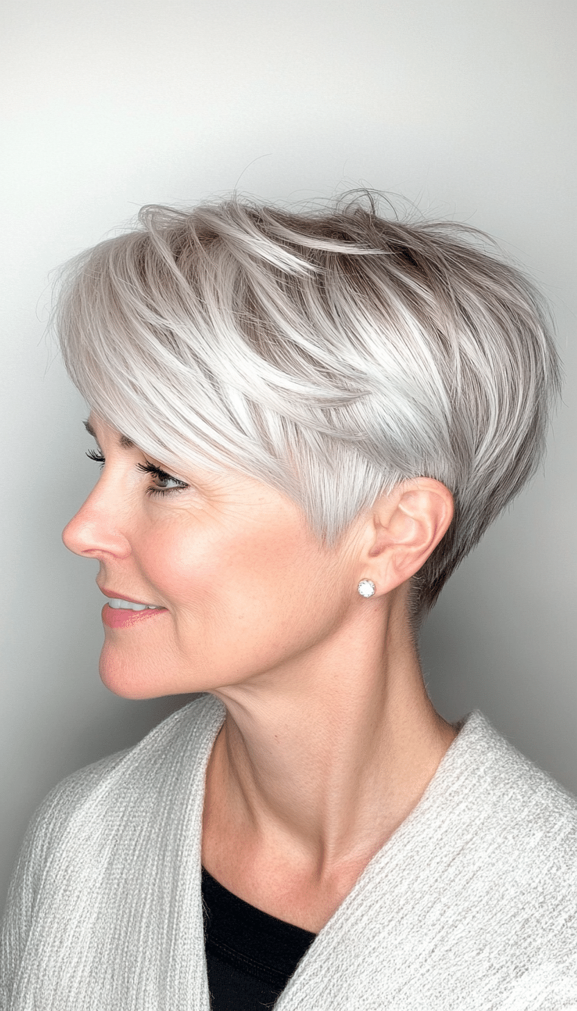 4. Choppy Pixie with Silver Highlights (Short Hairstyles For Older Women With Thin Hair) - Short Hairstyles For Older Women With Thin Hair