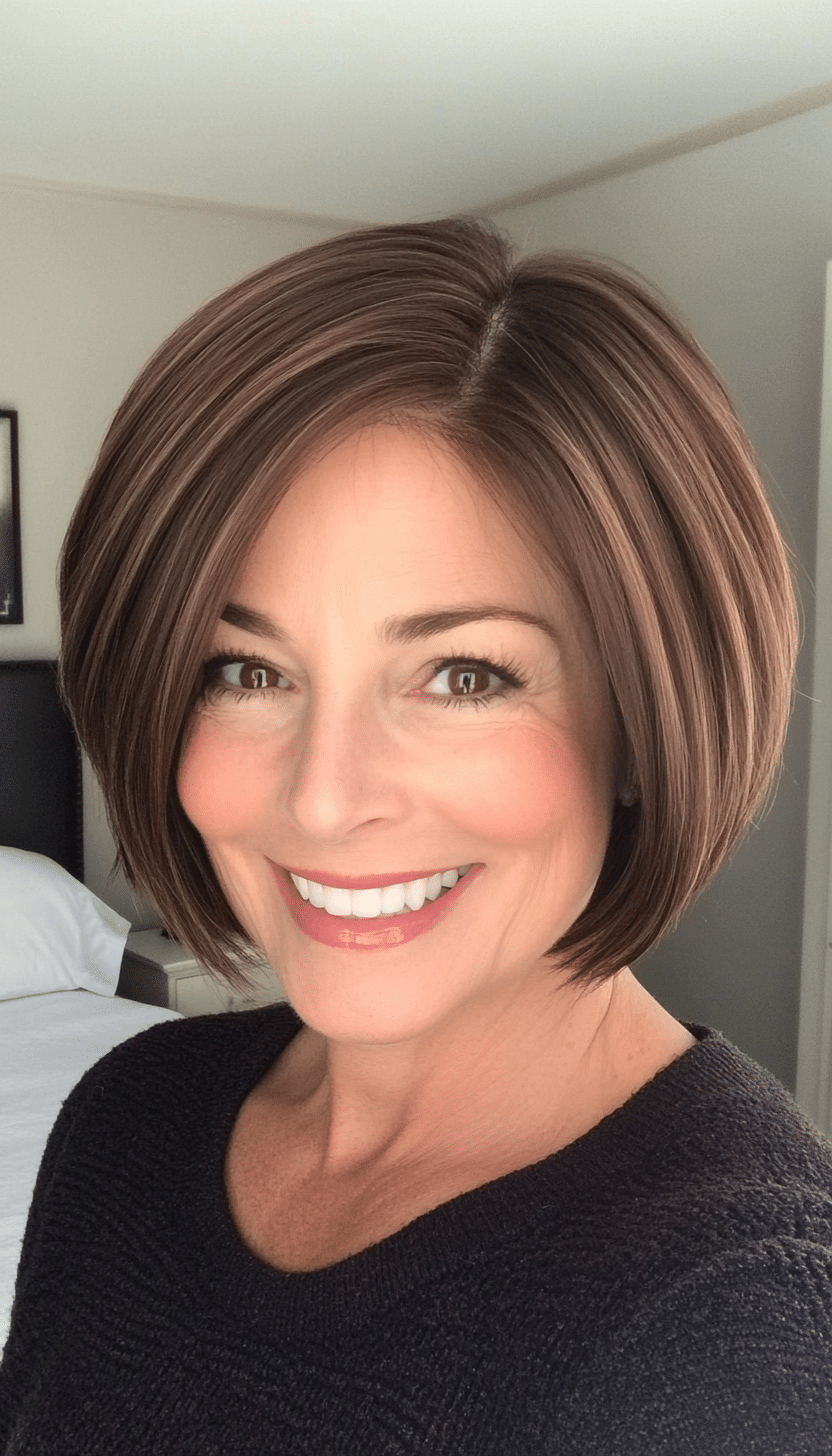 5. Rounded Bob in Rich Espresso Brown (Short Hairstyles For Older Women With Thin Hair) - Short Hairstyles For Older Women With Thin Hair