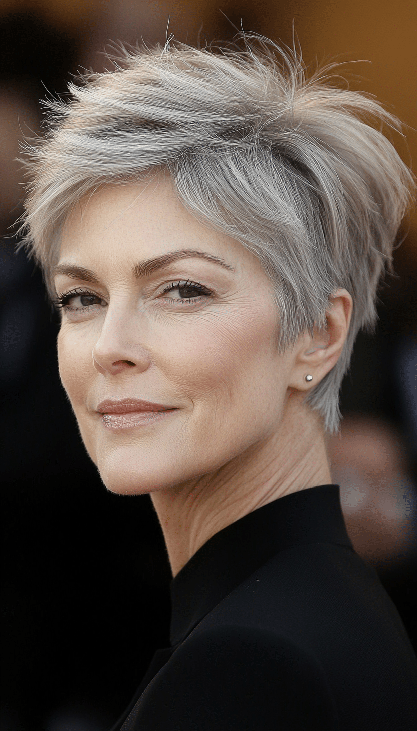6. Classic Boyish Cut in Salt and Pepper Blend (Short Hairstyles For Older Women With Thin Hair) - Short Hairstyles For Older Women With Thin Hair