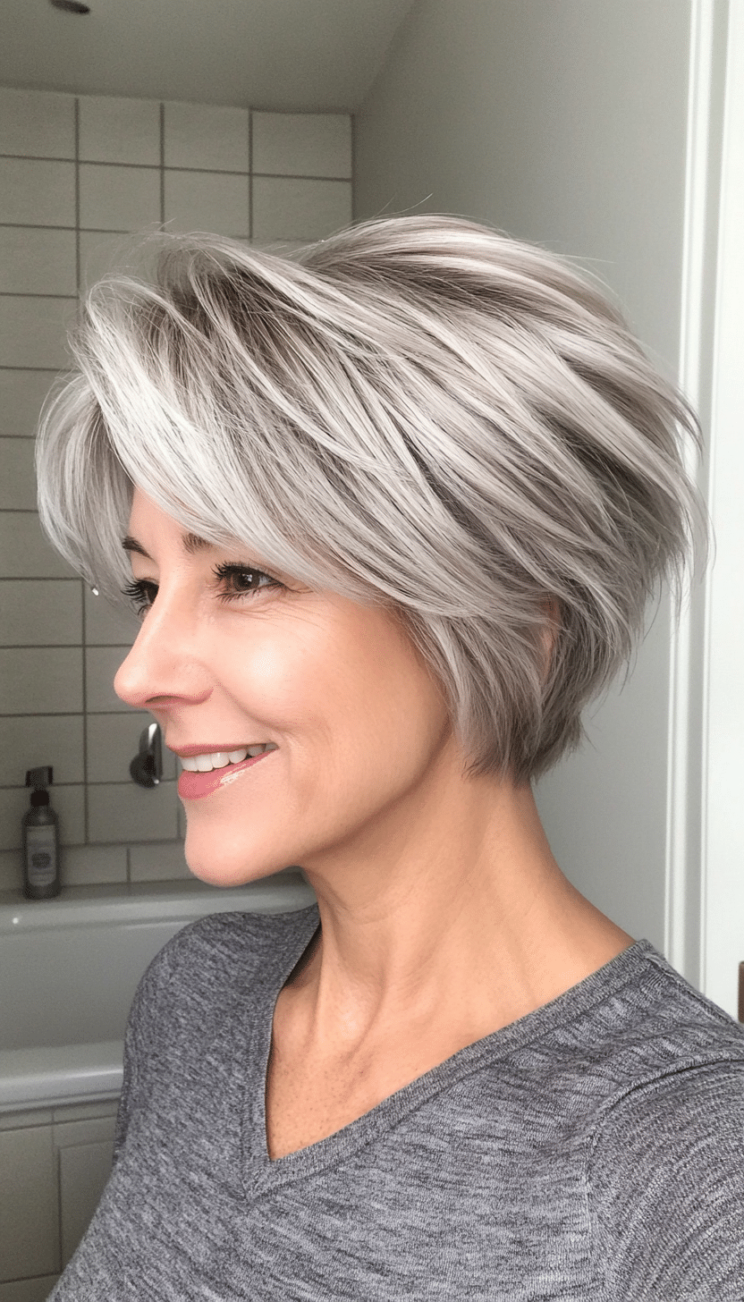 8. Wispy Layered Crop in Soft Silver (Short Hairstyles For Older Women With Thin Hair) - Short Hairstyles For Older Women With Thin Hair