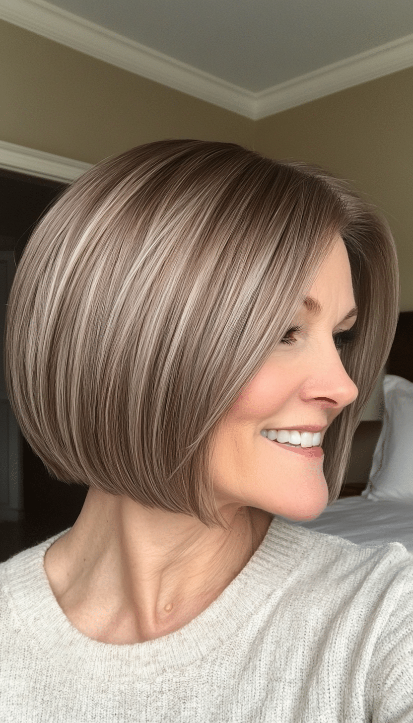 9. Blunt Cut Bob in Light Ash Brown (Short Hairstyles For Older Women With Thin Hair) - Short Hairstyles For Older Women With Thin Hair