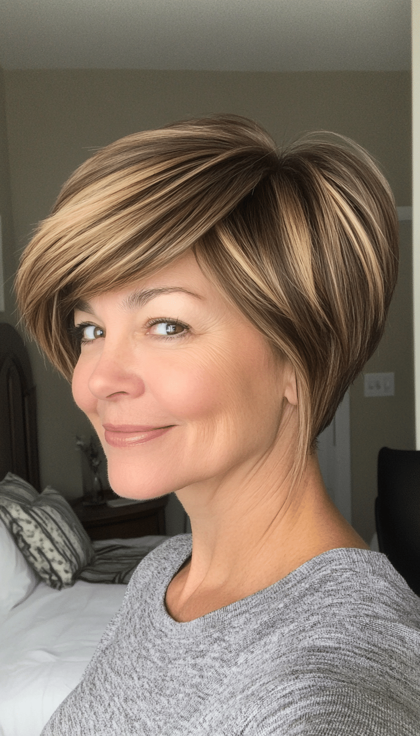 10. Side-Swept Pixie in Medium Golden Brown (Short Hairstyles For Older Women With Thin Hair) - Short Hairstyles For Older Women With Thin Hair