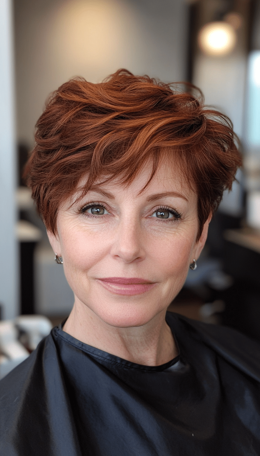 11. Layered Crop with Tapered Back in Dark Auburn (Short Hairstyles For Older Women With Thin Hair) - Short Hairstyles For Older Women With Thin Hair