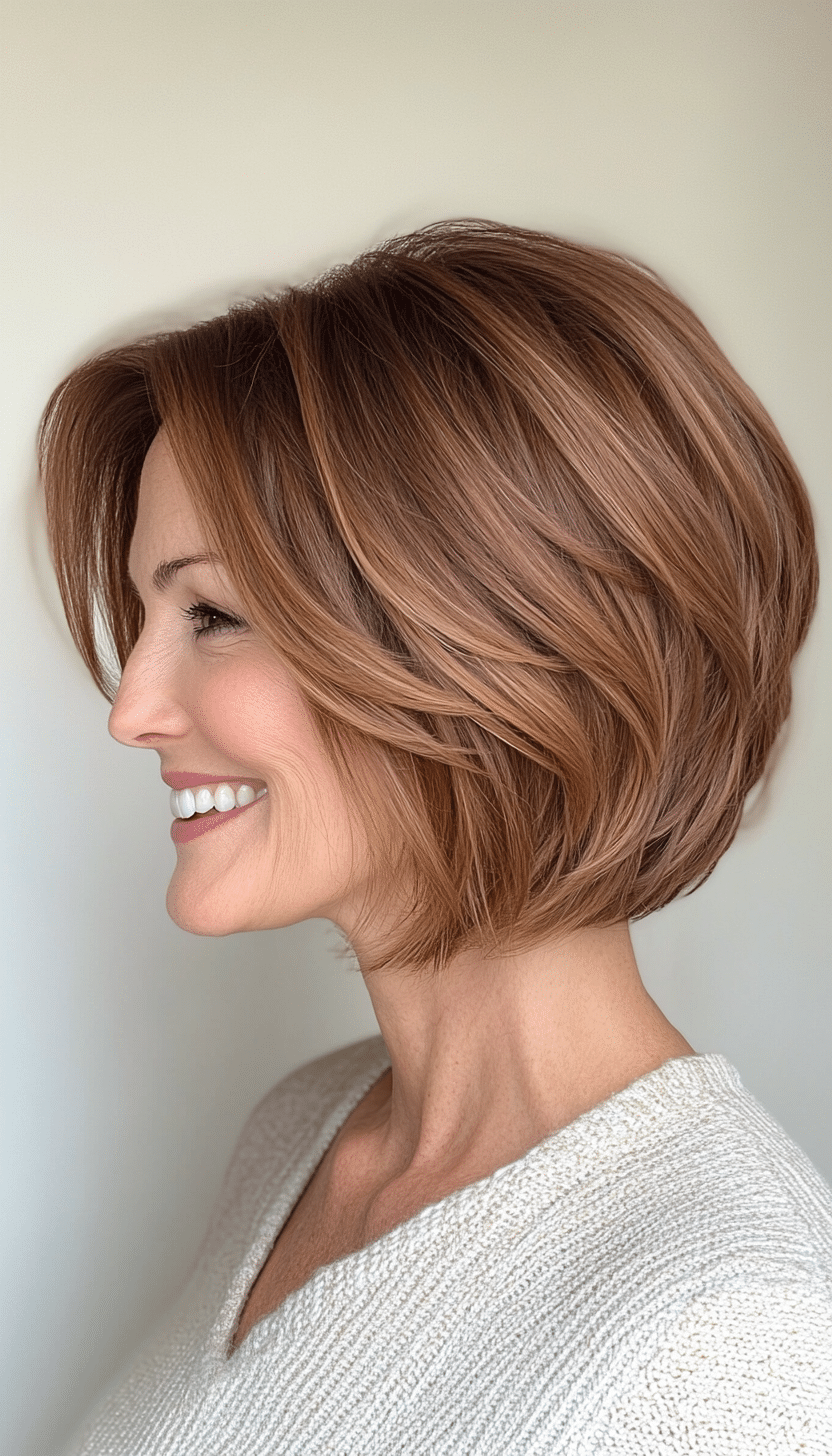 12. French-Inspired Short Bob in Soft Caramel Brown (Short Hairstyles For Older Women With Thin Hair) - Short Hairstyles For Older Women With Thin Hair