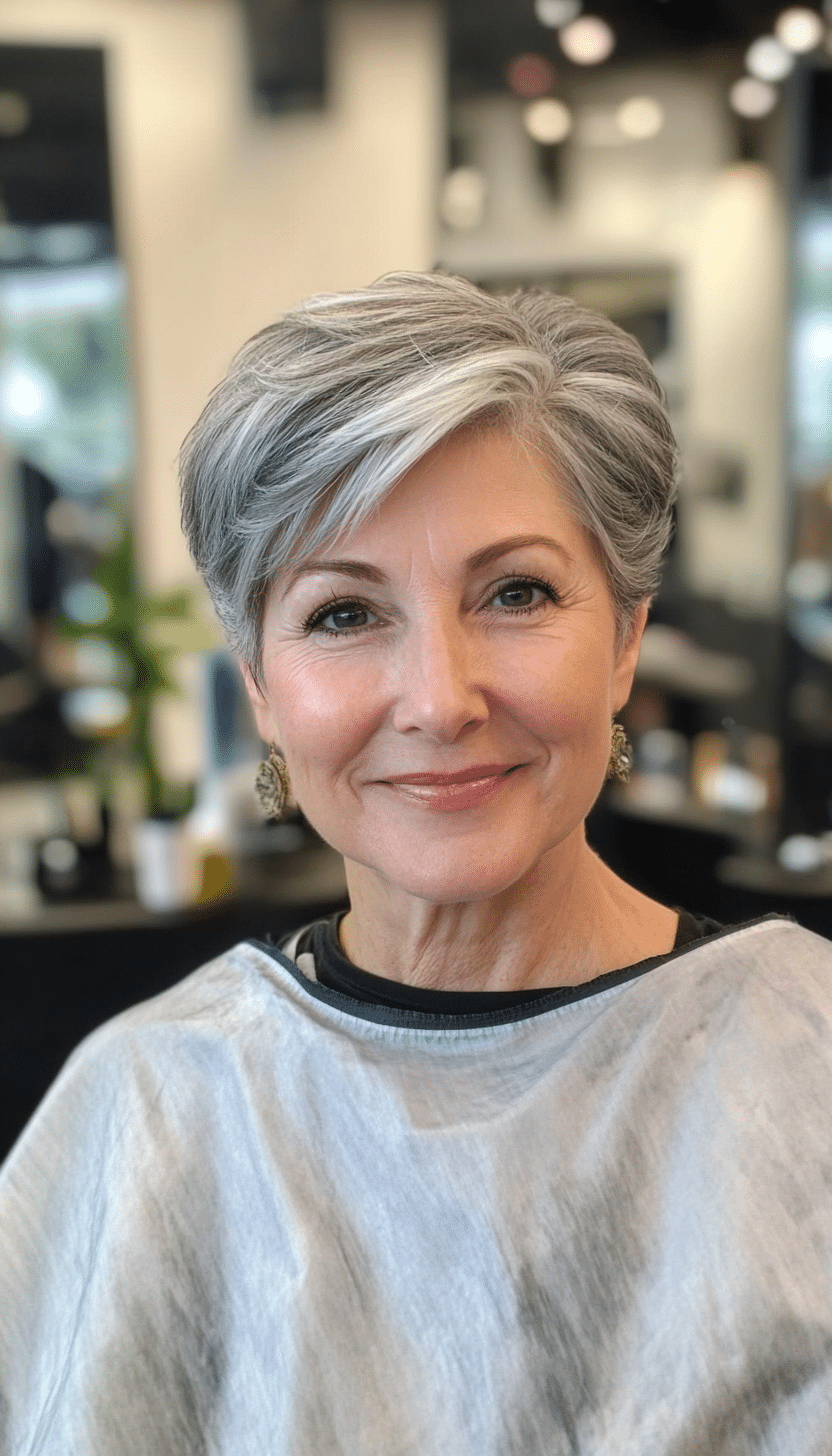 13. Grown-Out Pixie in Natural Gray Blend (Short Hairstyles For Older Women With Thin Hair) - Short Hairstyles For Older Women With Thin Hair