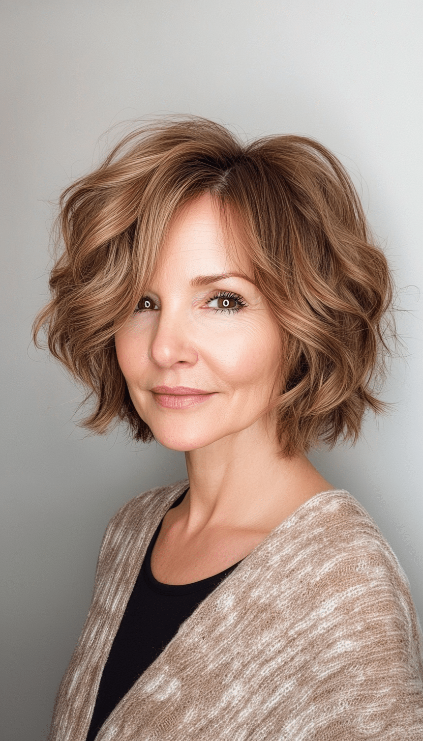 16. Softly Curled Bob in Light Chestnut Brown (Short Hairstyles For Older Women With Thin Hair) - Short Hairstyles For Older Women With Thin Hair